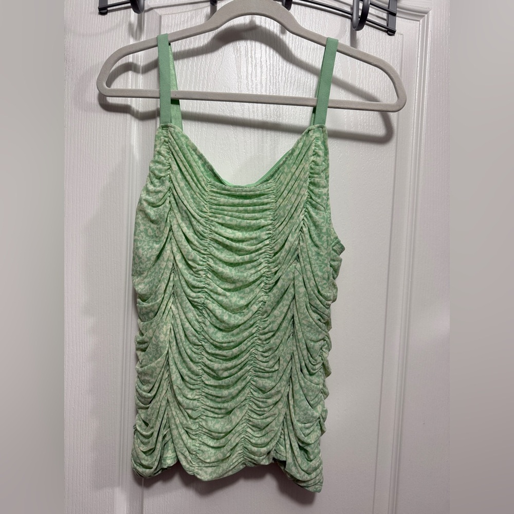 Torrid Green Floral Stretch Mesh Cropped Shirred Cami Top Women’s 1X Y2K fairy